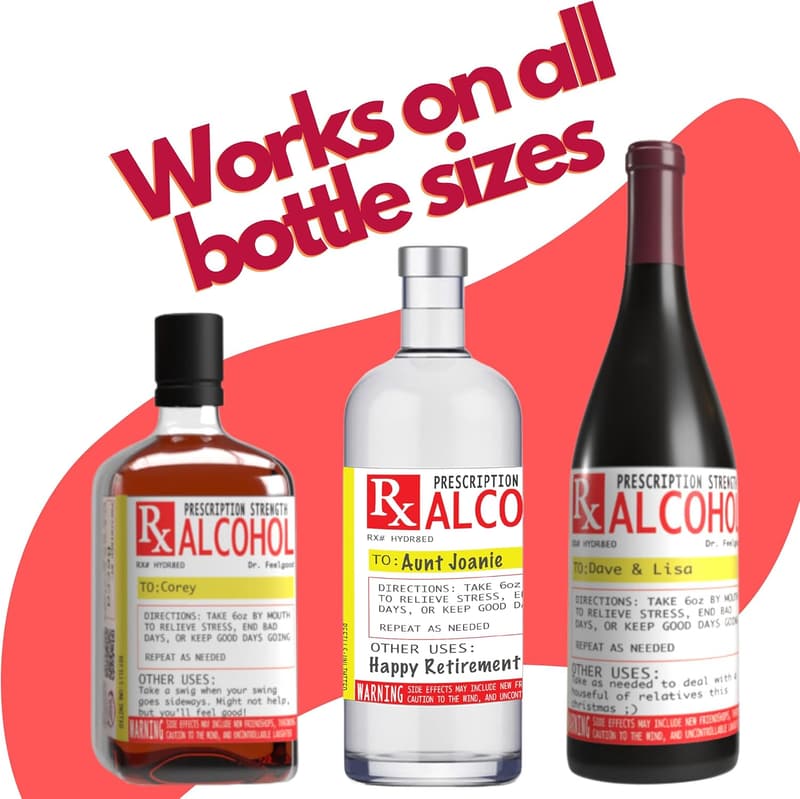 Funny Booze Bottle Labels - 8 Pack Prescription Stickers for Spirits