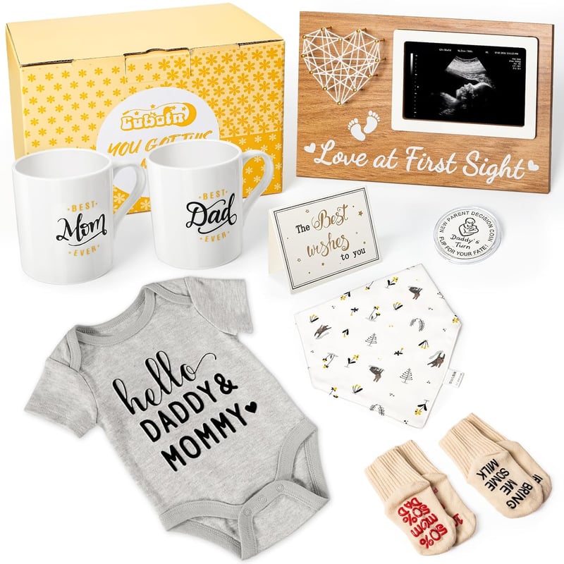 First-Time Mom Gift Set - Baby Shower Basket with Mugs & Keepsakes