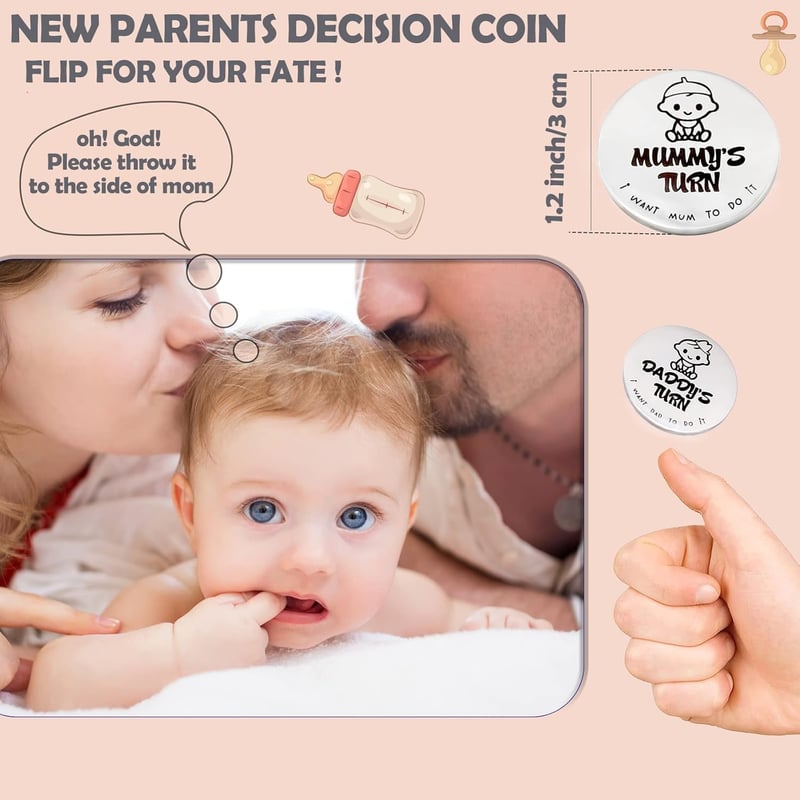 Funny Double-Sided Silver Decision Coin in Handmade Box for New Parents