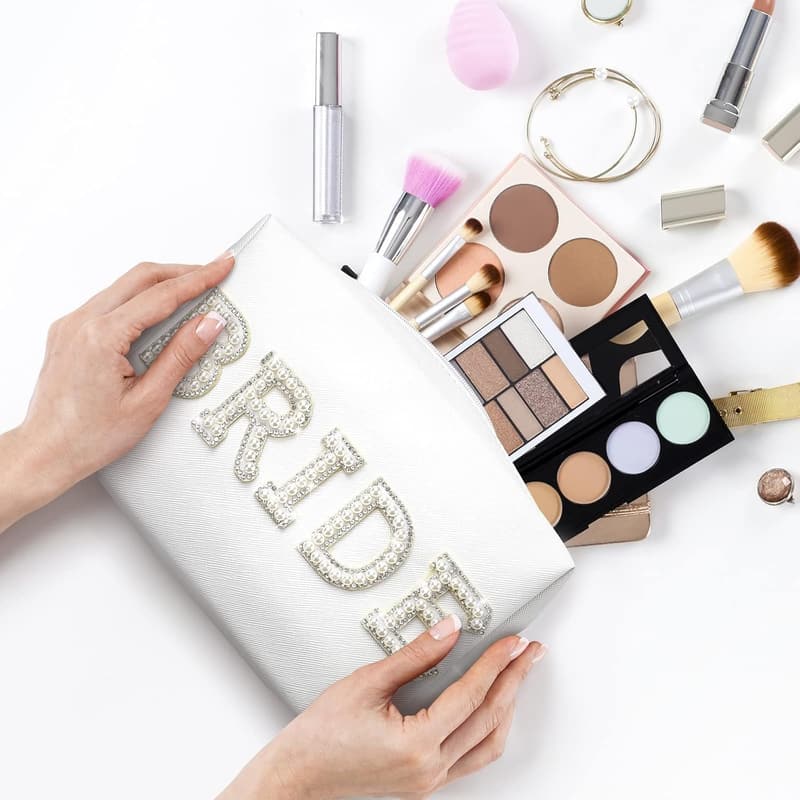 Bridal Makeup Bag with Pearl Rhinestone - Bridesmaid Gift