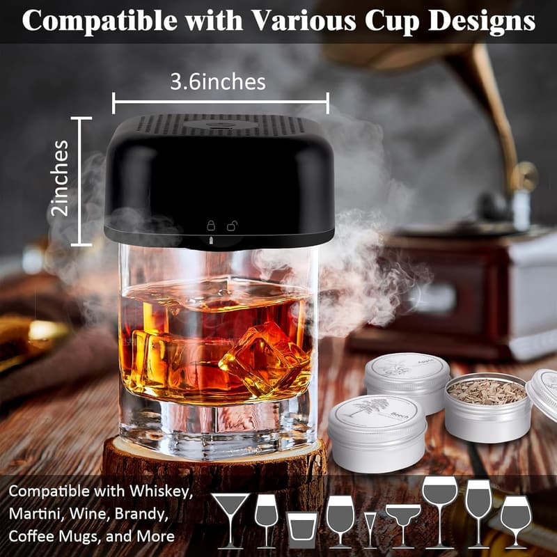 Rechargeable Cocktail Smoker Kit with 6 Wood Chip Flavors - Gift for Men