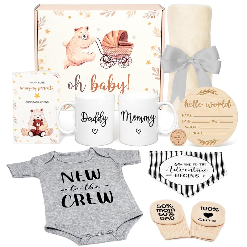 New Parents Gift Basket for Baby Shower and Gender Reveal