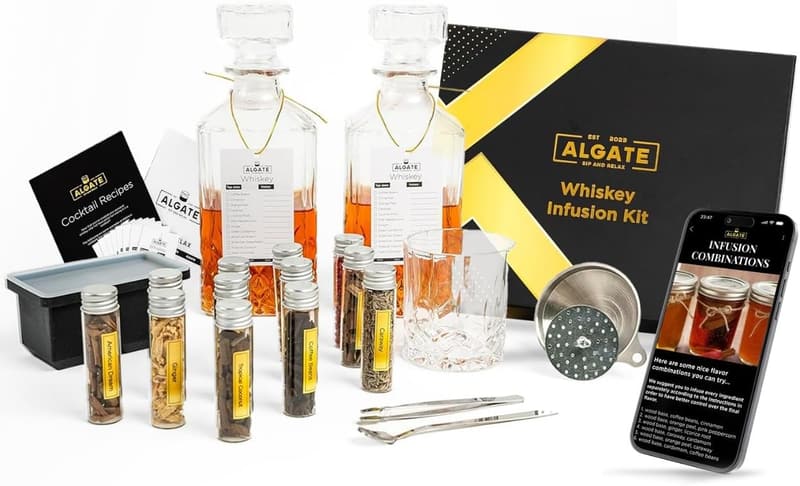 Whiskey Infusion Kit with 12 Wood Chips & Botanicals for Men