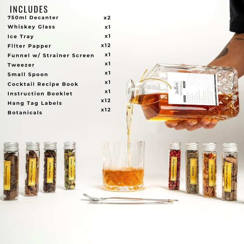 Whiskey Infusion Kit with 12 Wood Chips & Botanicals for Men