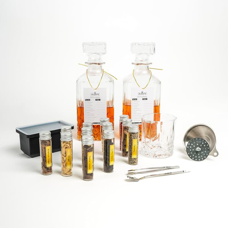 Whiskey Infusion Kit with 12 Wood Chips & Botanicals for Men