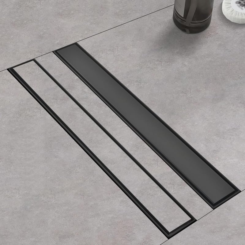 24-Inch Black Stainless Steel Linear Shower Drain with Hair Catcher