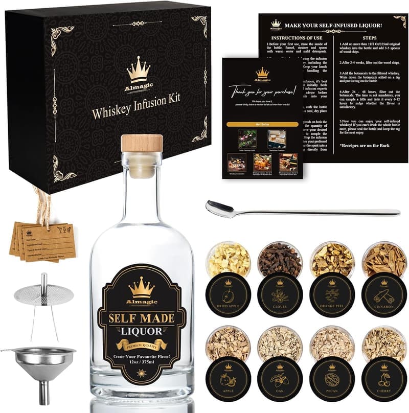 DIY Whiskey Infusion Kit for Men | Customize Flavor with 4 Wood Chips & Recipes