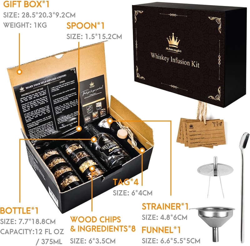 DIY Whiskey Infusion Kit for Men | Customize Flavor with 4 Wood Chips & Recipes
