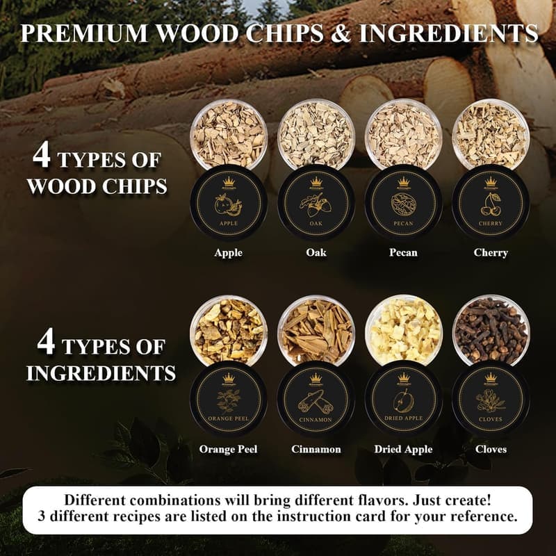 DIY Whiskey Infusion Kit for Men | Customize Flavor with 4 Wood Chips & Recipes