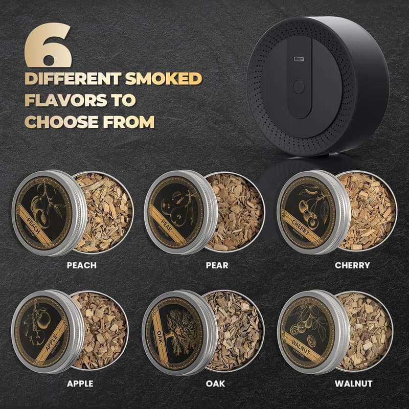 Electric Whiskey Smoker Kit - No Butane, 6 Flavor Wood Chips