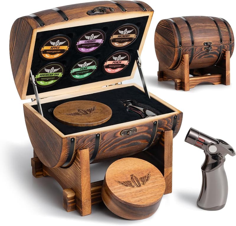 Whiskey Smoker Kit with Display Barrel & 6 Flavor Chips