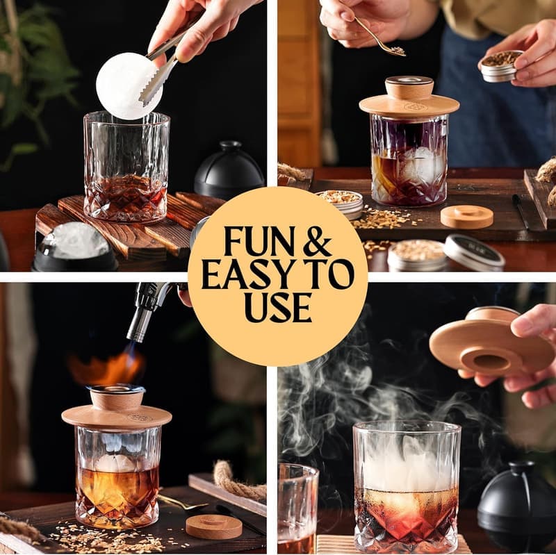 Whiskey Smoker Kit with Torch, Glasses & Wood Chips