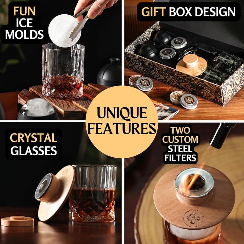 Whiskey Smoker Kit with Torch, Glasses & Wood Chips