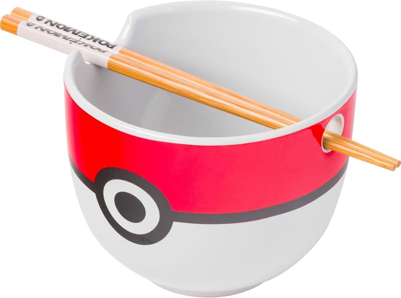 Microwave-Safe Ceramic Ramen Bowl with Chopsticks - Pokeball Design