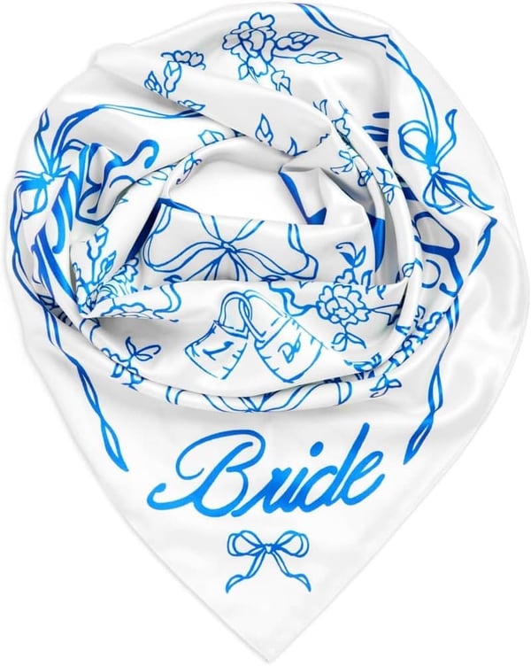 Bachelorette Party Bride Head Scarf - White Silk 27x27
