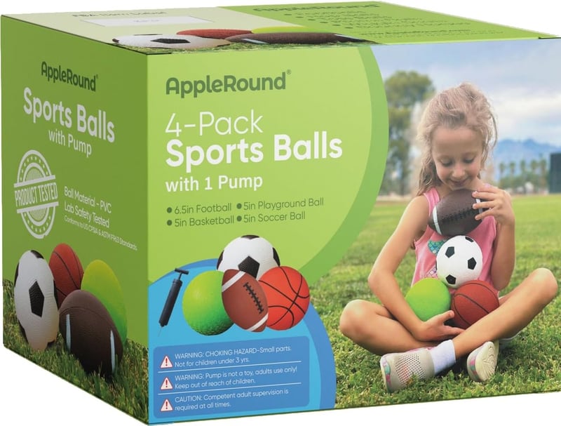Toy Sports Balls Set for Toddlers - 4 Balls & Pump Bundle