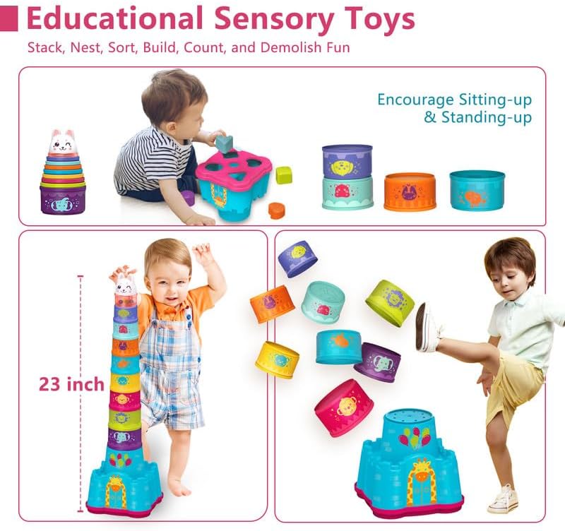 Toddler Stacking Toys - Nested Shape Sorter Gift for 1-3 Years