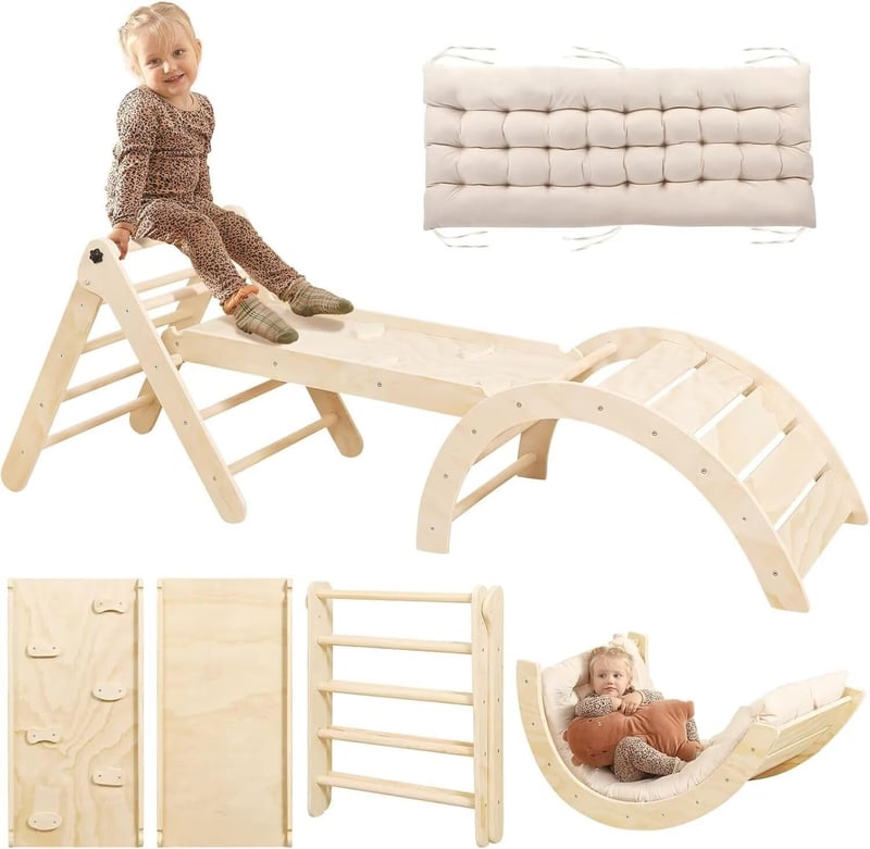 Montessori Wooden Climbing Set for Toddlers, 7-in-1 Indoor Toys