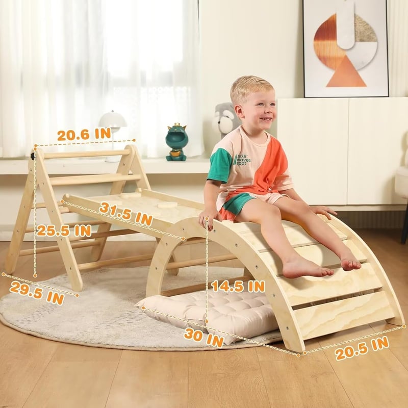 Montessori Wooden Climbing Set for Toddlers, 7-in-1 Indoor Toys