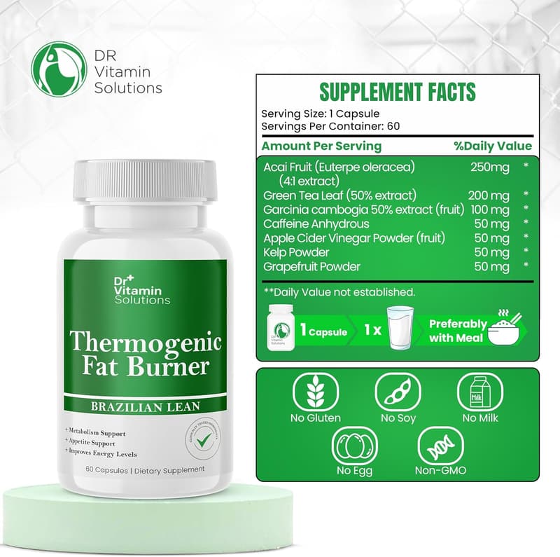 Thermogenic Fat Burner Weight Loss Pills for Women & Men, 60 Capsules