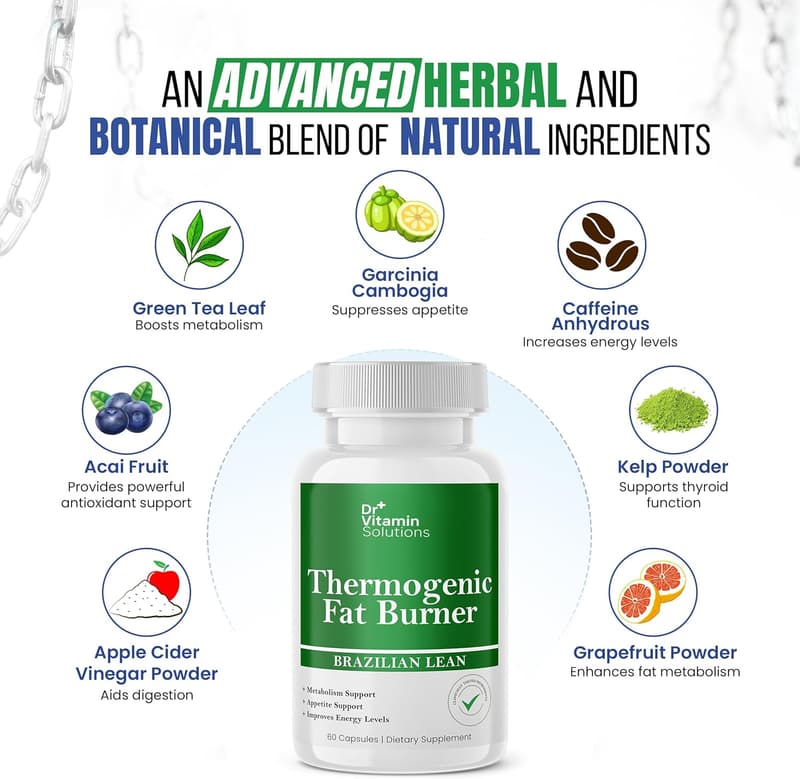 Thermogenic Fat Burner Weight Loss Pills for Women & Men, 60 Capsules
