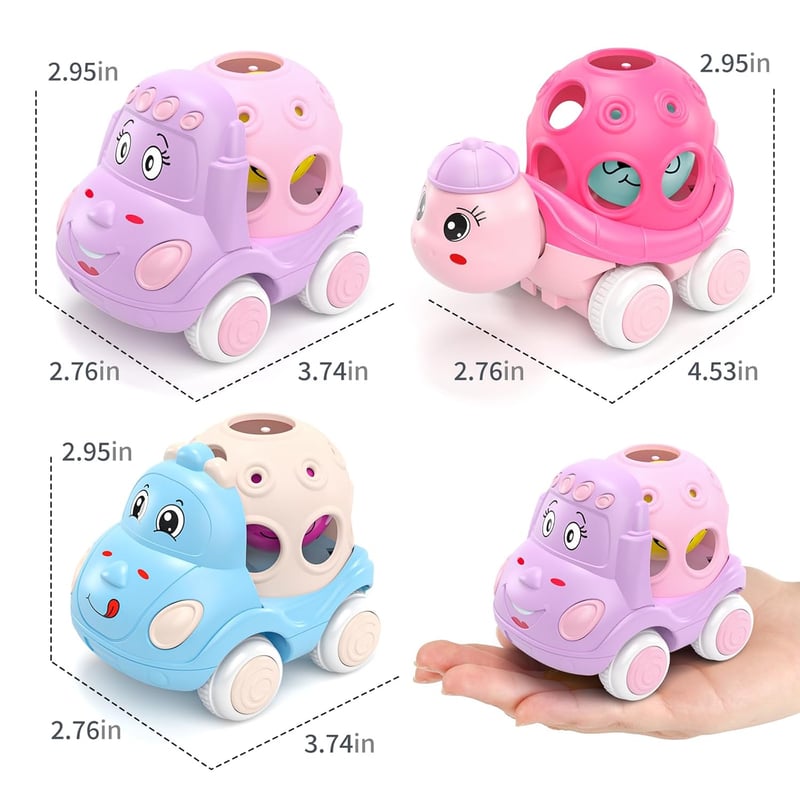 Pink Push and Go Rattle Toy Cars for Toddler Girls