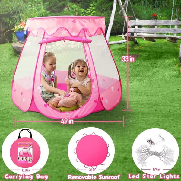 Birthday Princess Tent with Star Lights & Ball Pit for Toddlers