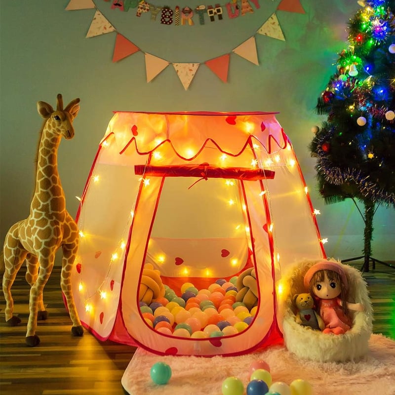 Birthday Princess Tent with Star Lights & Ball Pit for Toddlers