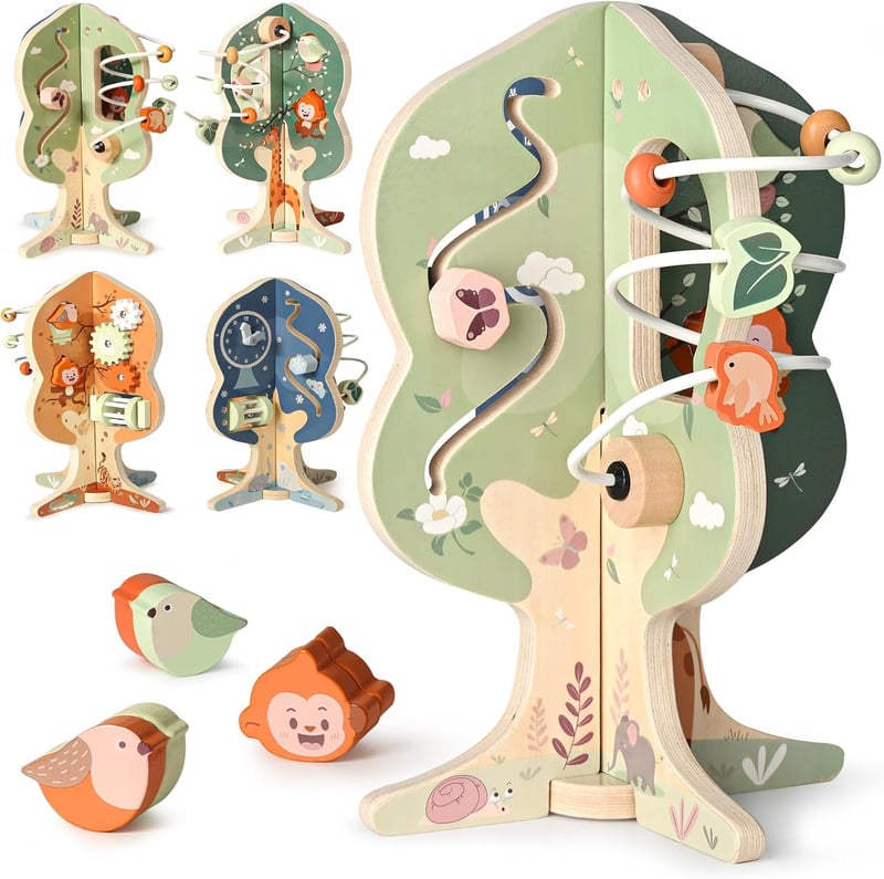 Montessori 8-in-1 Wooden Activity Cube for 1st Birthday