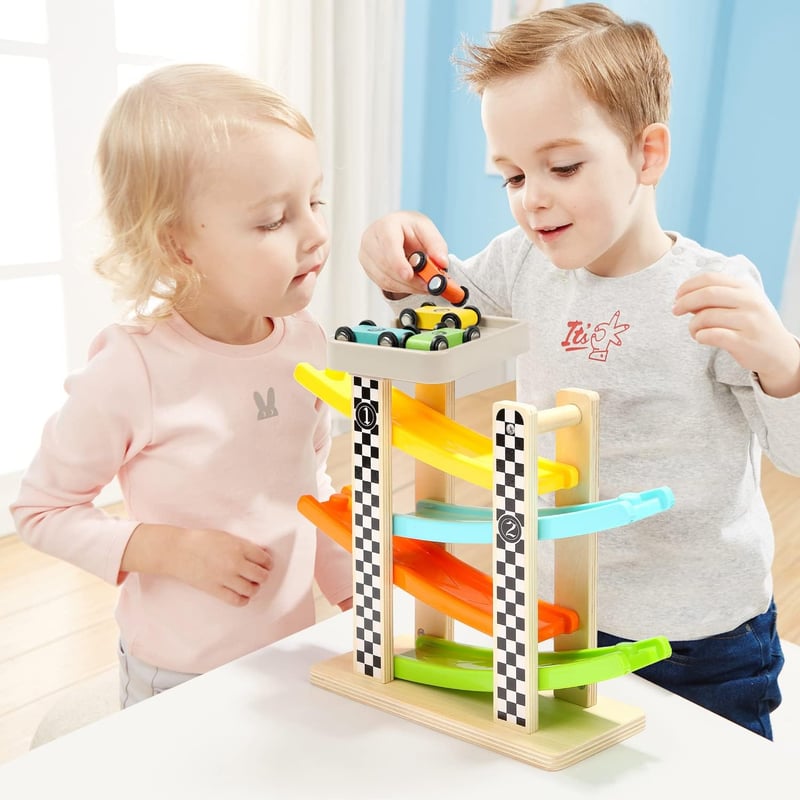 Wooden Race Track for Toddlers - Car Ramp Toy Gift Set