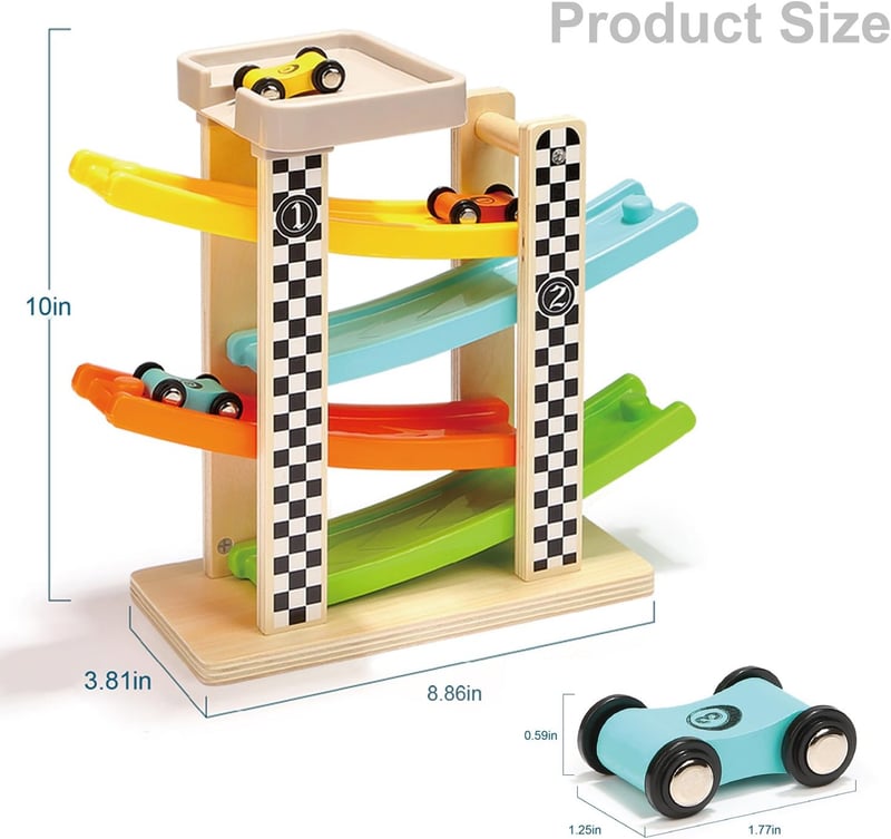 Wooden Race Track for Toddlers - Car Ramp Toy Gift Set