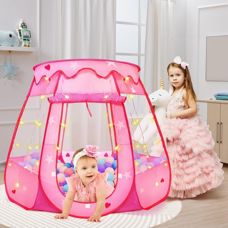 Princess Pop-Up Tent with Star Light, Birthday Gift for Girls 1-3
