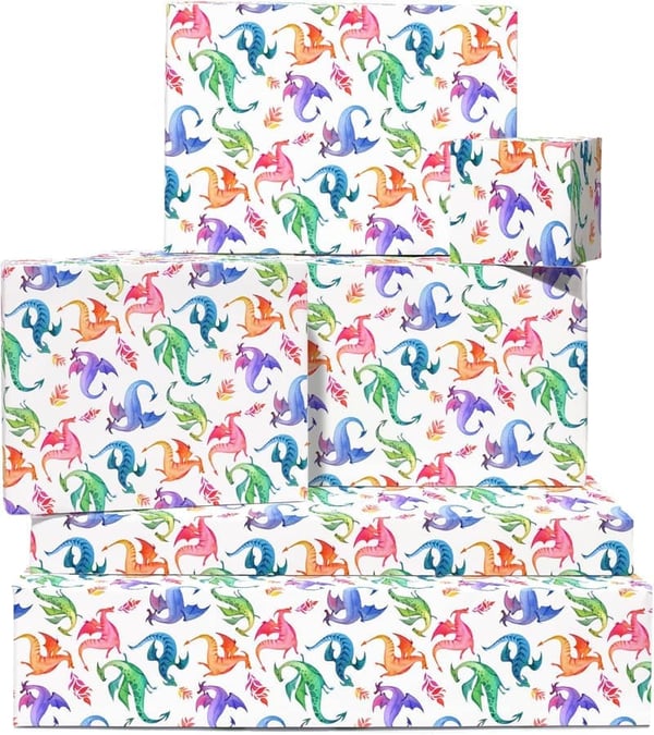 Eco-Friendly Dragon Birthday Wrapping Paper Set for Kids