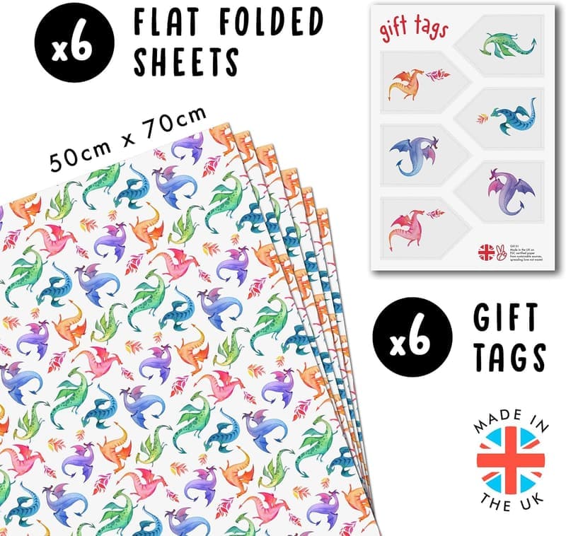 Eco-Friendly Dragon Birthday Wrapping Paper Set for Kids