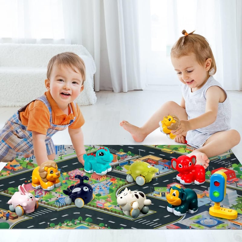 Animal Car Toys with Playmat & Storage Box for Boys 1-2 Years