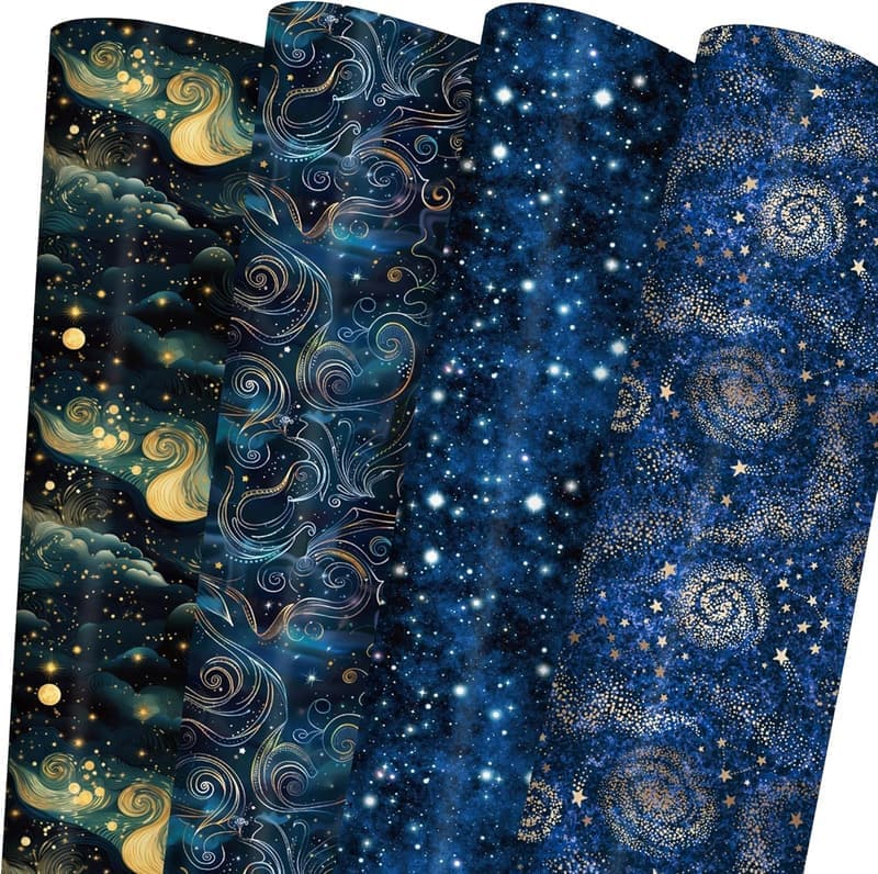 Galaxy Themed Wrapping Paper for Kids - 8 Sheets 20x29 Inch