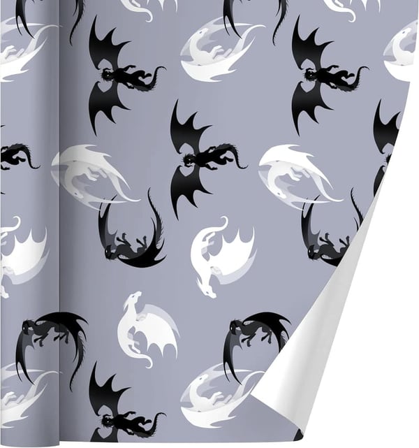 Dragon Pattern Wrapping Paper Rolls - Black & White Design