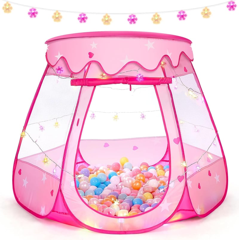 Princess Play Tent with Star Lights & Ball Pit for Toddlers