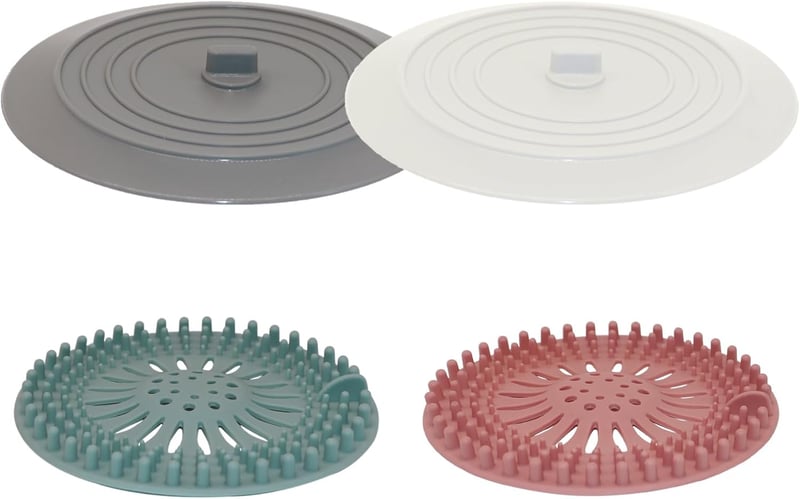 Silicone Shower Drain Hair Catcher & Tub Stopper - 4 Pack