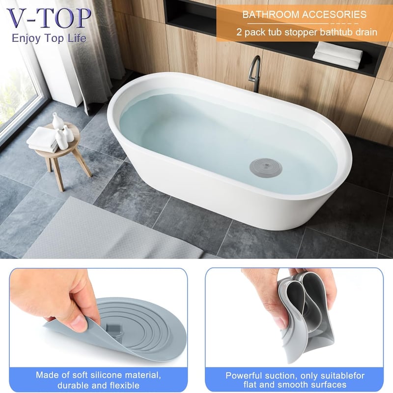 Silicone Shower Drain Hair Catcher & Tub Stopper - 4 Pack