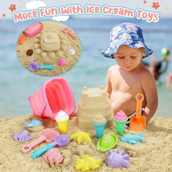 Collapsible Beach Toy Set for Toddlers with Bucket & Shovels
