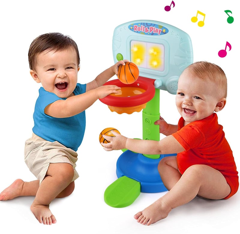 Kids' Adjustable 2-in-1 Basketball Hoop Toy with Light & Music