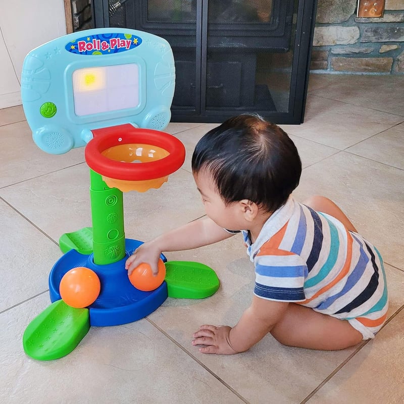 Kids' Adjustable 2-in-1 Basketball Hoop Toy with Light & Music