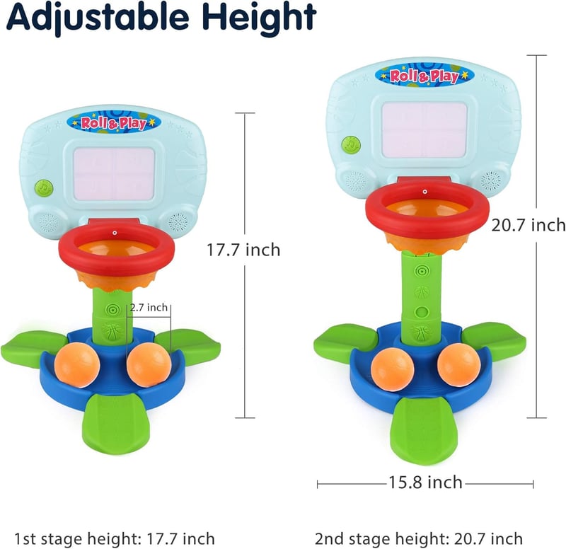 Kids' Adjustable 2-in-1 Basketball Hoop Toy with Light & Music