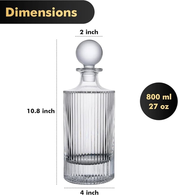Elegant Glass Whiskey Decanter with Leak-Proof Stopper - 27 oz