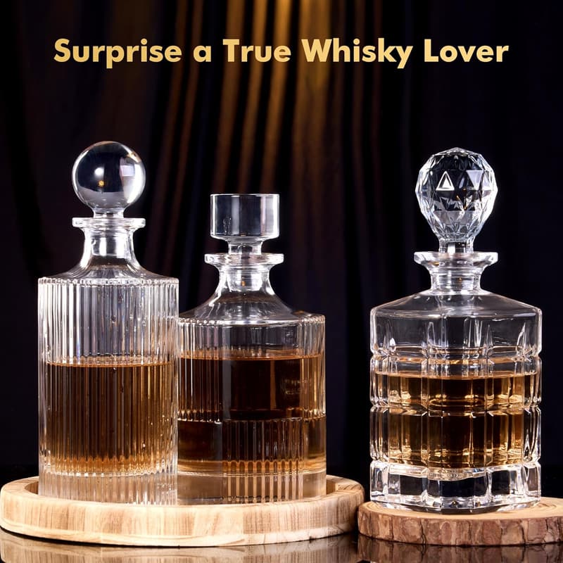 Elegant Glass Whiskey Decanter with Leak-Proof Stopper - 27 oz