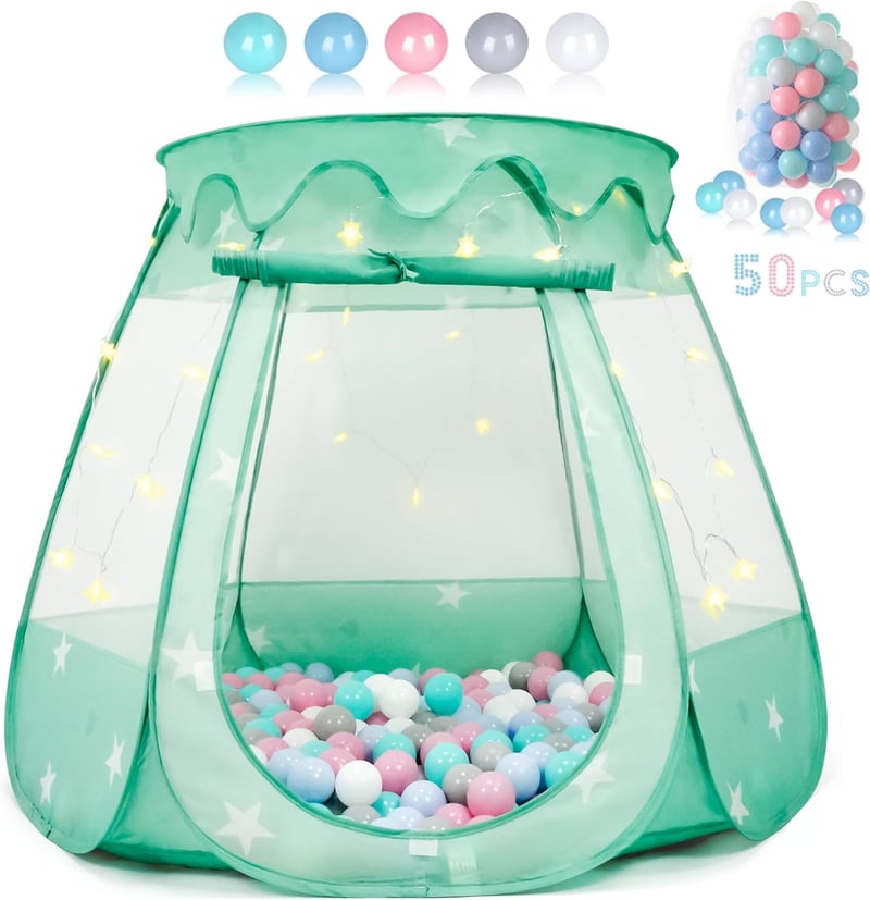 Toddler Ball Pit Tent with 50 Balls and Star Lights for 1-3 Years