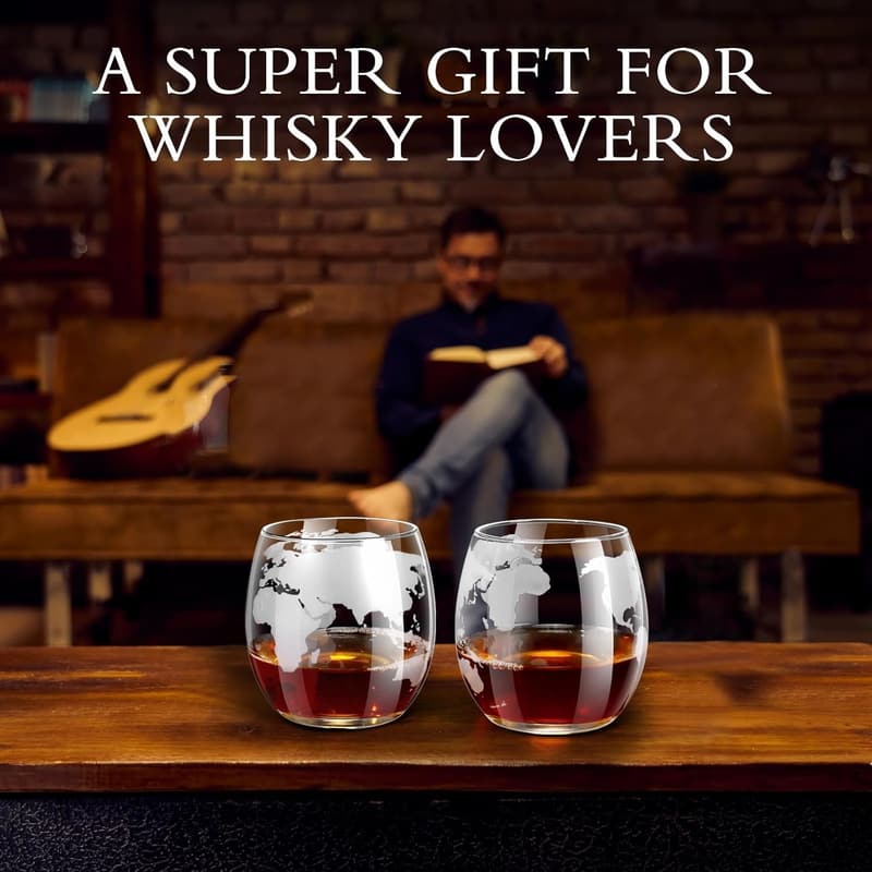Father's Day Whiskey Globe Glass Set for Men - 310ml, 2 pcs