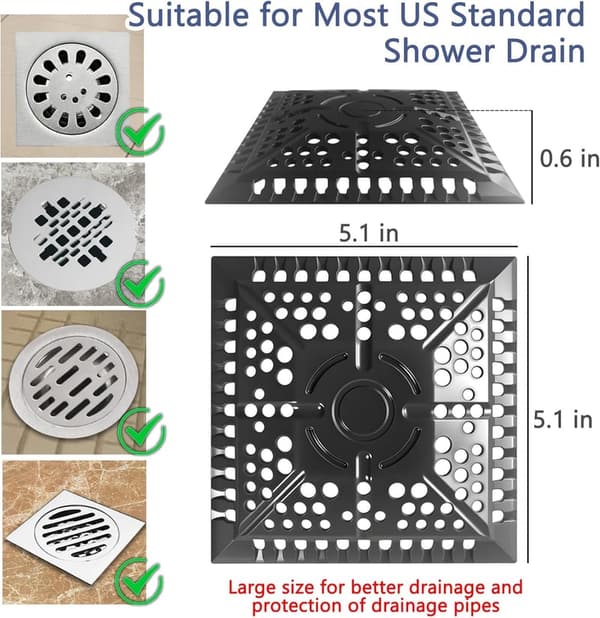 Silicone Shower Drain Hair Catcher - 2 Pack, Dark Grey