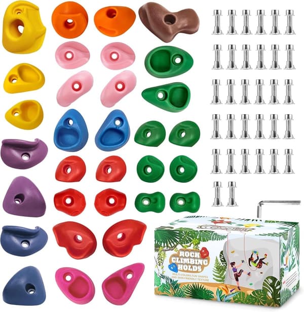Rock Climbing Holds Set - 32 Multi-Size Grips for Kids & Adults